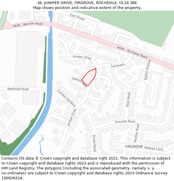 36, JUNIPER DRIVE, FIRGROVE, ROCHDALE, OL16 3BE: Location map and indicative extent of plot