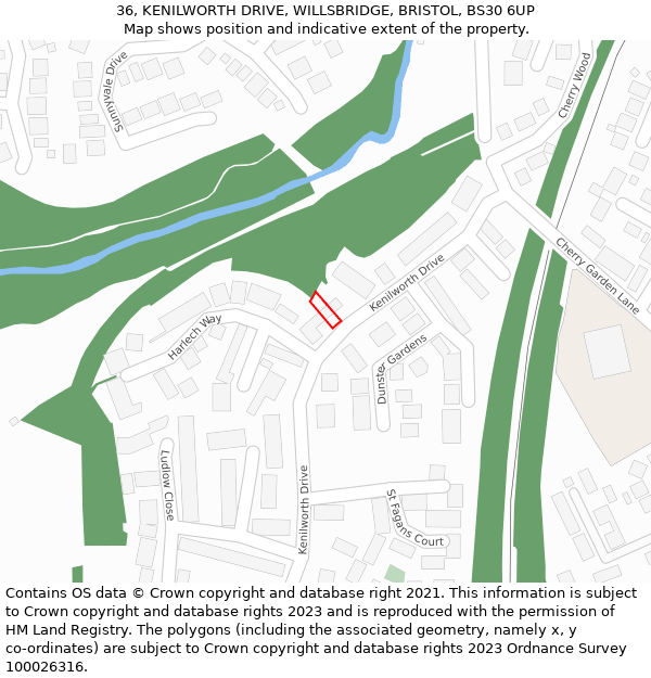 36, KENILWORTH DRIVE, WILLSBRIDGE, BRISTOL, BS30 6UP: Location map and indicative extent of plot