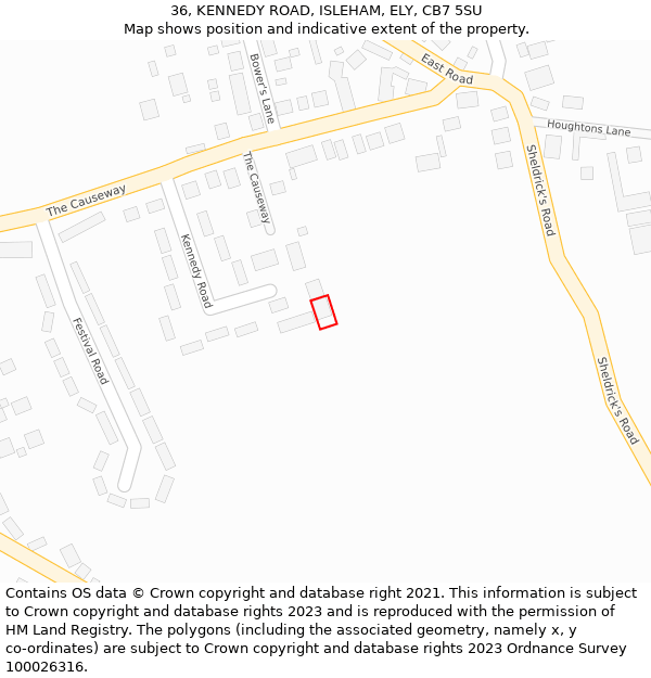 36, KENNEDY ROAD, ISLEHAM, ELY, CB7 5SU: Location map and indicative extent of plot