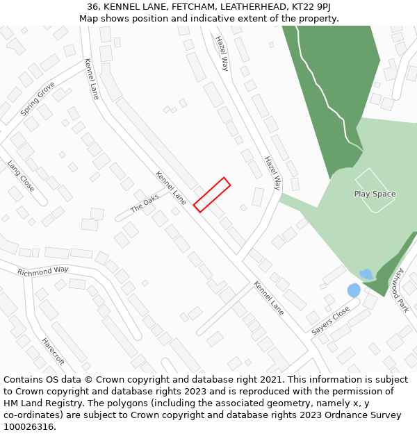 36, KENNEL LANE, FETCHAM, LEATHERHEAD, KT22 9PJ: Location map and indicative extent of plot