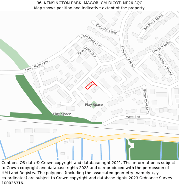 36, KENSINGTON PARK, MAGOR, CALDICOT, NP26 3QG: Location map and indicative extent of plot