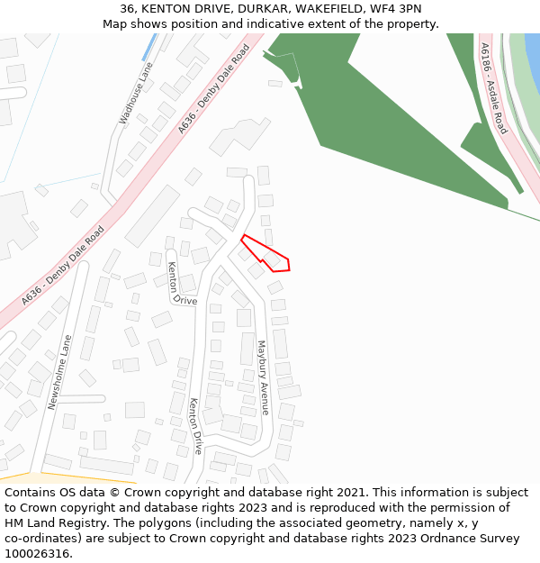 36, KENTON DRIVE, DURKAR, WAKEFIELD, WF4 3PN: Location map and indicative extent of plot