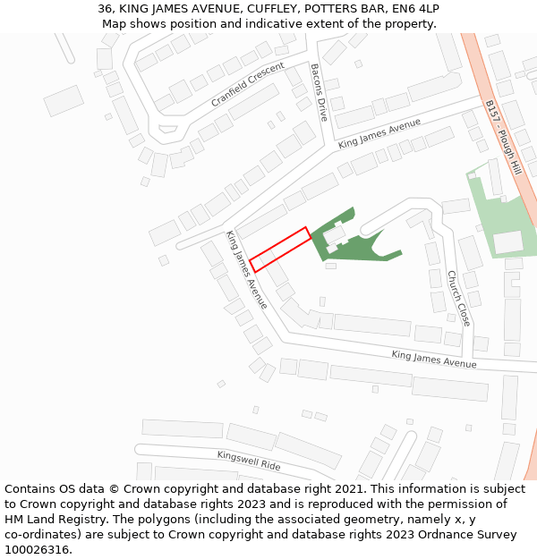 36, KING JAMES AVENUE, CUFFLEY, POTTERS BAR, EN6 4LP: Location map and indicative extent of plot