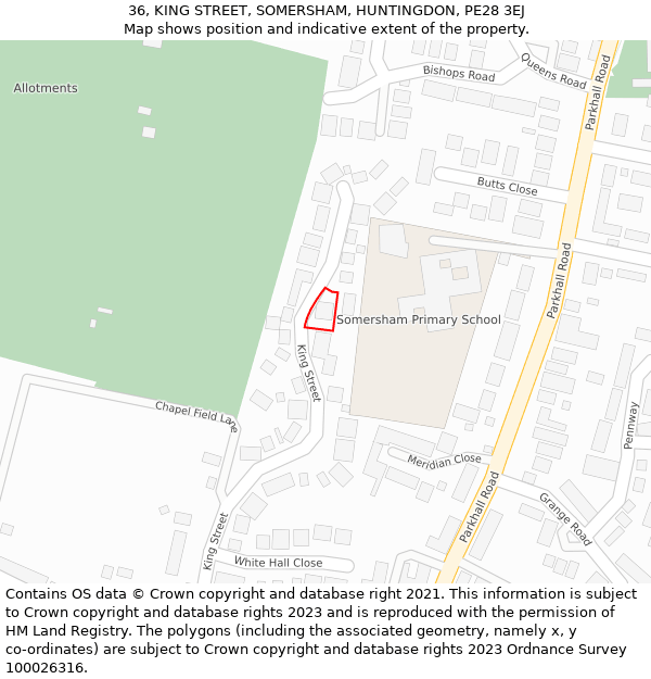 36, KING STREET, SOMERSHAM, HUNTINGDON, PE28 3EJ: Location map and indicative extent of plot