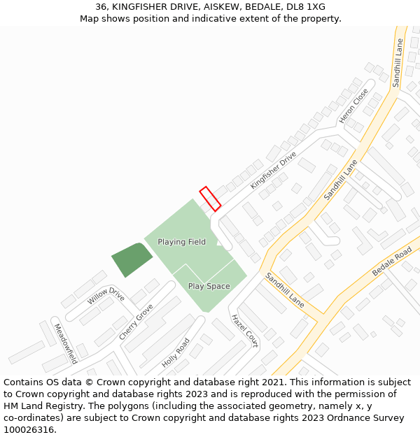 36, KINGFISHER DRIVE, AISKEW, BEDALE, DL8 1XG: Location map and indicative extent of plot
