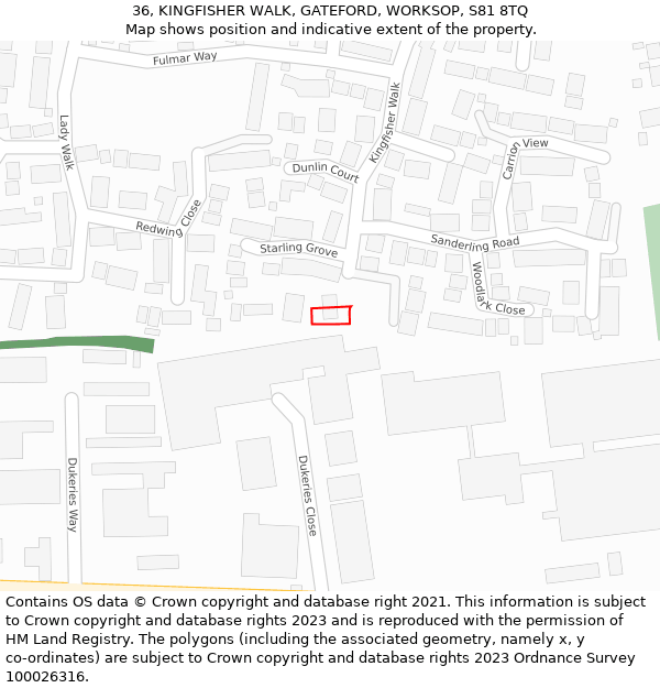 36, KINGFISHER WALK, GATEFORD, WORKSOP, S81 8TQ: Location map and indicative extent of plot