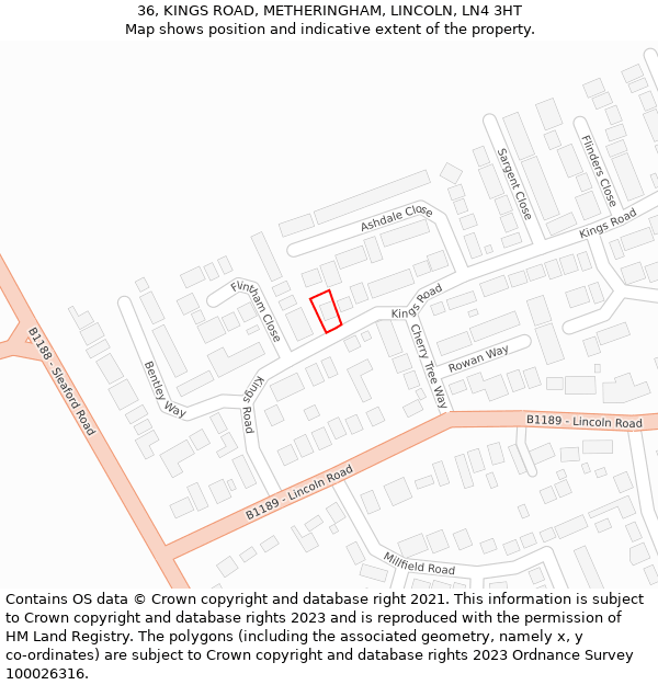 36, KINGS ROAD, METHERINGHAM, LINCOLN, LN4 3HT: Location map and indicative extent of plot