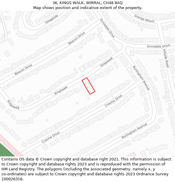 36, KINGS WALK, WIRRAL, CH48 8AQ: Location map and indicative extent of plot