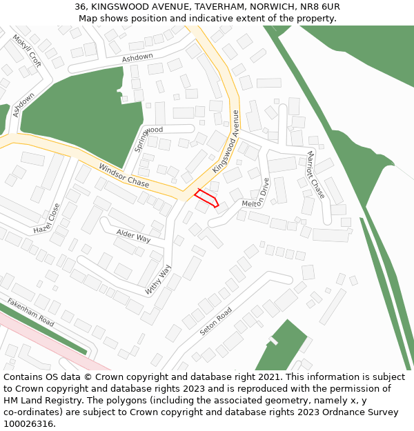 36, KINGSWOOD AVENUE, TAVERHAM, NORWICH, NR8 6UR: Location map and indicative extent of plot