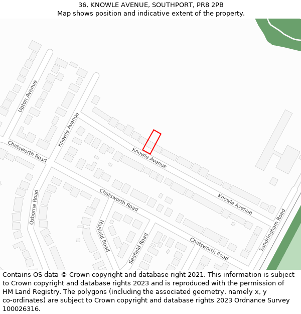 36, KNOWLE AVENUE, SOUTHPORT, PR8 2PB: Location map and indicative extent of plot