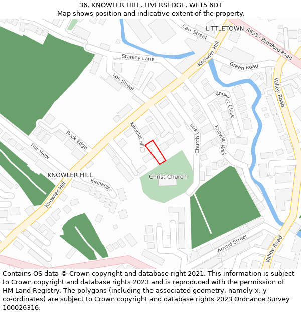 36, KNOWLER HILL, LIVERSEDGE, WF15 6DT: Location map and indicative extent of plot