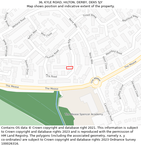 36, KYLE ROAD, HILTON, DERBY, DE65 5JY: Location map and indicative extent of plot