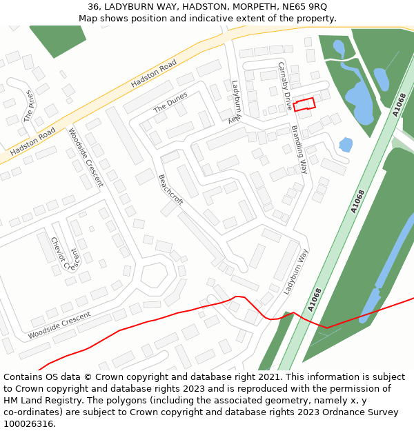 36, LADYBURN WAY, HADSTON, MORPETH, NE65 9RQ: Location map and indicative extent of plot