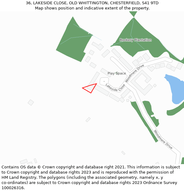 36, LAKESIDE CLOSE, OLD WHITTINGTON, CHESTERFIELD, S41 9TD: Location map and indicative extent of plot