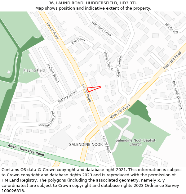 36, LAUND ROAD, HUDDERSFIELD, HD3 3TU: Location map and indicative extent of plot