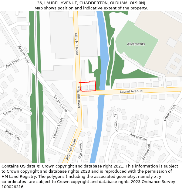 36, LAUREL AVENUE, CHADDERTON, OLDHAM, OL9 0NJ: Location map and indicative extent of plot