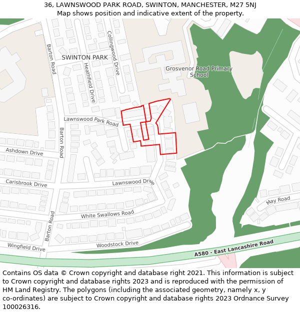 36, LAWNSWOOD PARK ROAD, SWINTON, MANCHESTER, M27 5NJ: Location map and indicative extent of plot