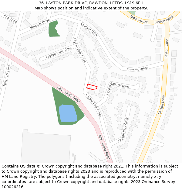 36, LAYTON PARK DRIVE, RAWDON, LEEDS, LS19 6PH: Location map and indicative extent of plot