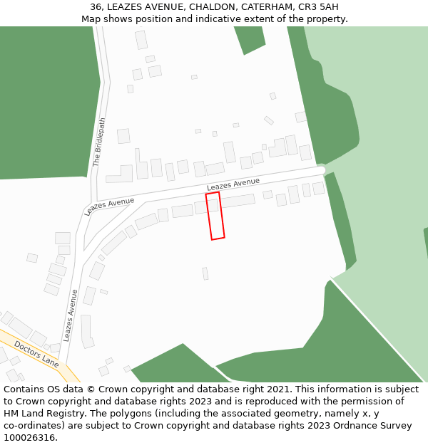 36, LEAZES AVENUE, CHALDON, CATERHAM, CR3 5AH: Location map and indicative extent of plot