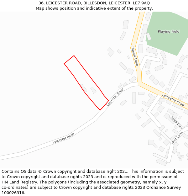 36, LEICESTER ROAD, BILLESDON, LEICESTER, LE7 9AQ: Location map and indicative extent of plot