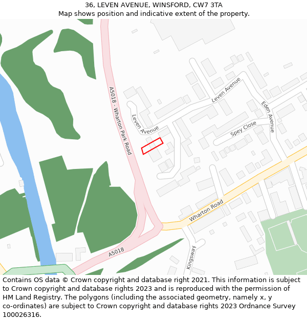 36, LEVEN AVENUE, WINSFORD, CW7 3TA: Location map and indicative extent of plot