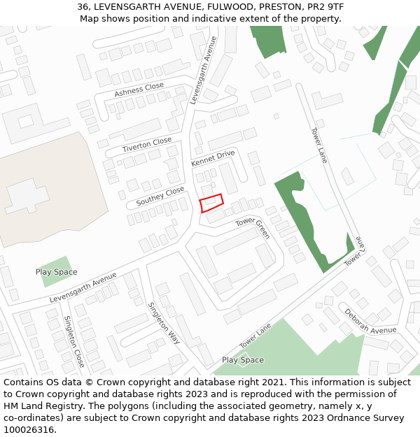 36, LEVENSGARTH AVENUE, FULWOOD, PRESTON, PR2 9TF: Location map and indicative extent of plot