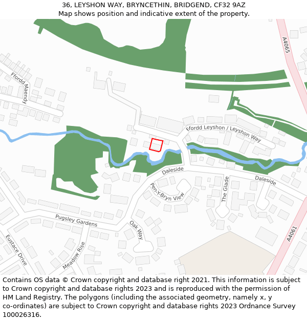 36, LEYSHON WAY, BRYNCETHIN, BRIDGEND, CF32 9AZ: Location map and indicative extent of plot