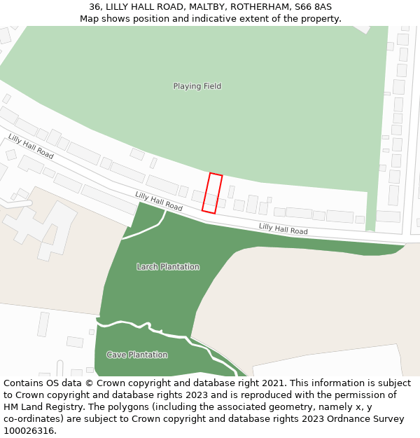 36, LILLY HALL ROAD, MALTBY, ROTHERHAM, S66 8AS: Location map and indicative extent of plot