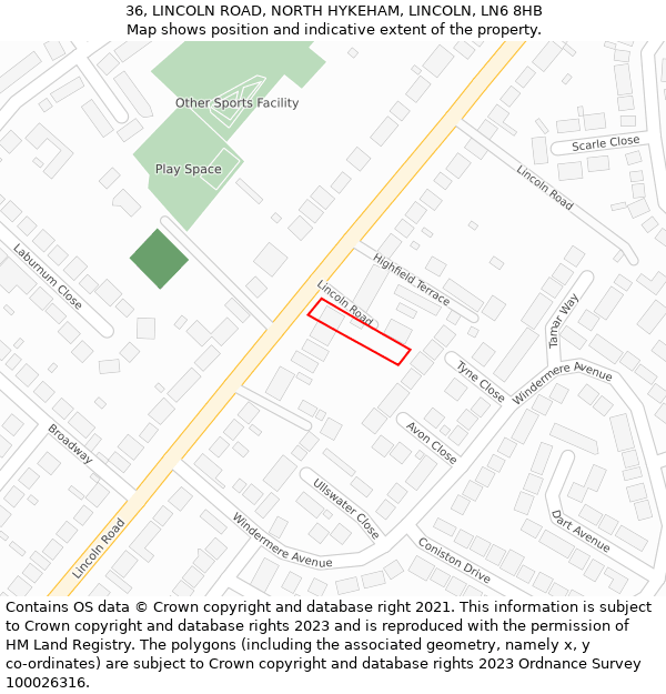 36, LINCOLN ROAD, NORTH HYKEHAM, LINCOLN, LN6 8HB: Location map and indicative extent of plot