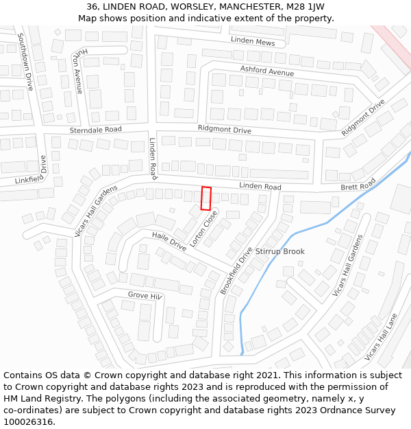 36, LINDEN ROAD, WORSLEY, MANCHESTER, M28 1JW: Location map and indicative extent of plot