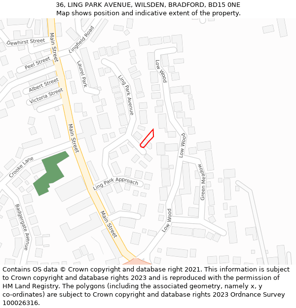 36, LING PARK AVENUE, WILSDEN, BRADFORD, BD15 0NE: Location map and indicative extent of plot