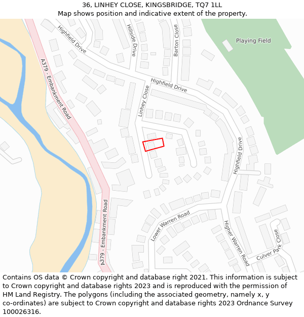 36, LINHEY CLOSE, KINGSBRIDGE, TQ7 1LL: Location map and indicative extent of plot
