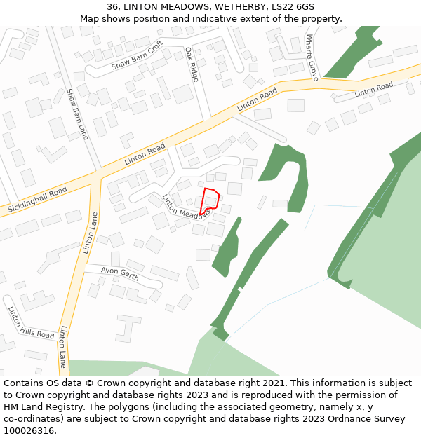 36, LINTON MEADOWS, WETHERBY, LS22 6GS: Location map and indicative extent of plot