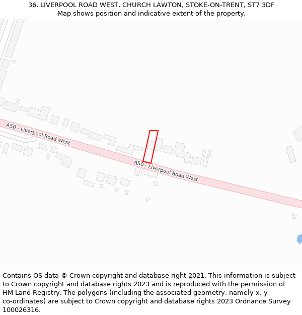 36, LIVERPOOL ROAD WEST, CHURCH LAWTON, STOKE-ON-TRENT, ST7 3DF: Location map and indicative extent of plot