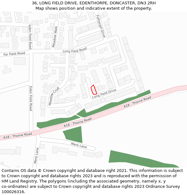 36, LONG FIELD DRIVE, EDENTHORPE, DONCASTER, DN3 2RH: Location map and indicative extent of plot