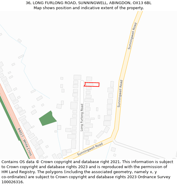 36, LONG FURLONG ROAD, SUNNINGWELL, ABINGDON, OX13 6BL: Location map and indicative extent of plot