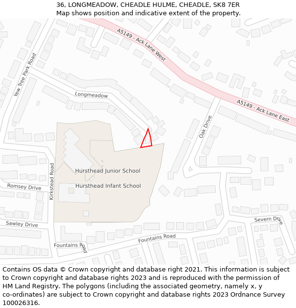 36, LONGMEADOW, CHEADLE HULME, CHEADLE, SK8 7ER: Location map and indicative extent of plot