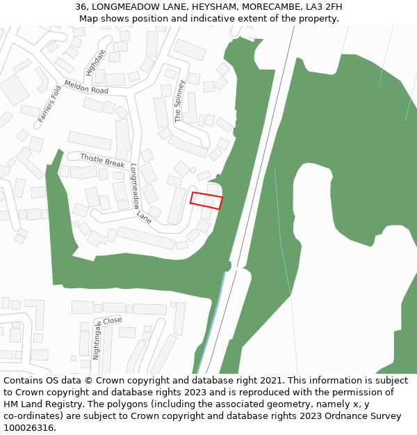 36, LONGMEADOW LANE, HEYSHAM, MORECAMBE, LA3 2FH: Location map and indicative extent of plot