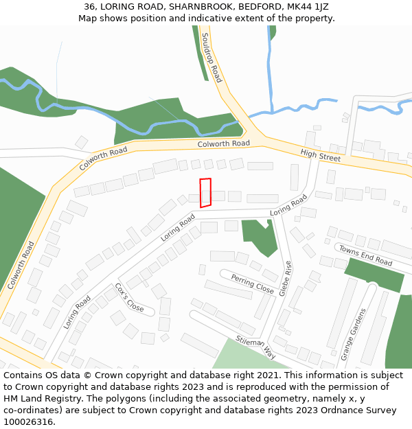 36, LORING ROAD, SHARNBROOK, BEDFORD, MK44 1JZ: Location map and indicative extent of plot