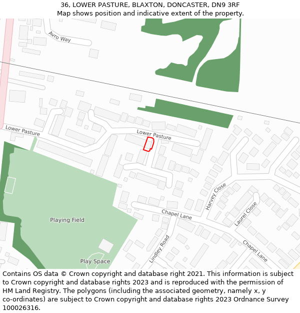 36, LOWER PASTURE, BLAXTON, DONCASTER, DN9 3RF: Location map and indicative extent of plot