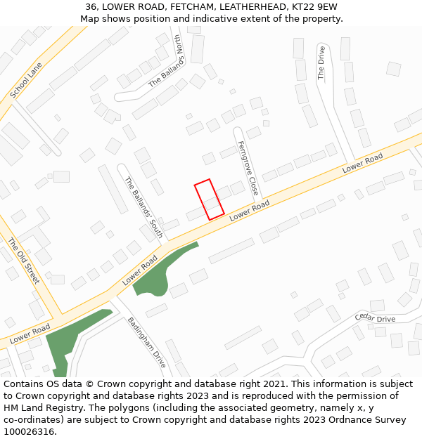 36, LOWER ROAD, FETCHAM, LEATHERHEAD, KT22 9EW: Location map and indicative extent of plot