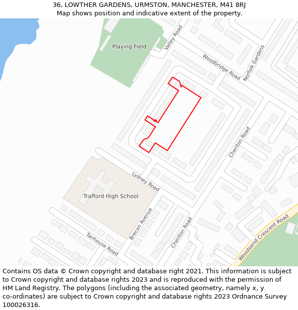 36, LOWTHER GARDENS, URMSTON, MANCHESTER, M41 8RJ: Location map and indicative extent of plot