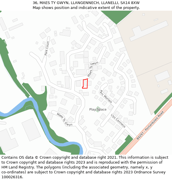 36, MAES TY GWYN, LLANGENNECH, LLANELLI, SA14 8XW: Location map and indicative extent of plot