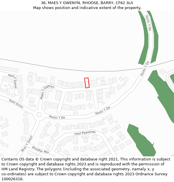 36, MAES Y GWENYN, RHOOSE, BARRY, CF62 3LA: Location map and indicative extent of plot