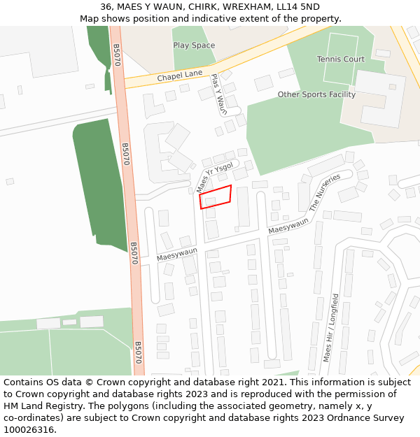 36, MAES Y WAUN, CHIRK, WREXHAM, LL14 5ND: Location map and indicative extent of plot