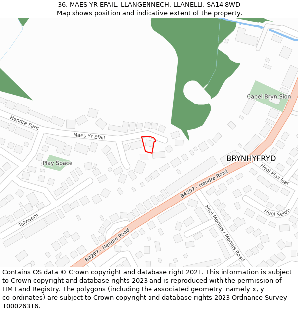 36, MAES YR EFAIL, LLANGENNECH, LLANELLI, SA14 8WD: Location map and indicative extent of plot