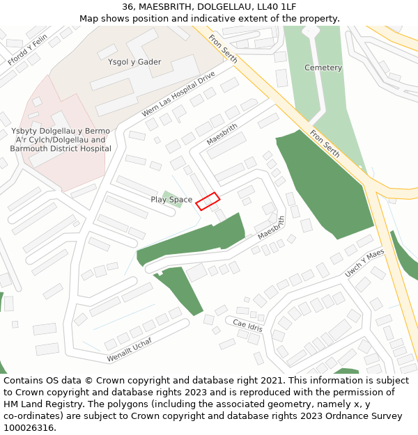 36, MAESBRITH, DOLGELLAU, LL40 1LF: Location map and indicative extent of plot