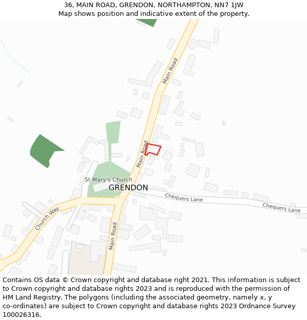 36, MAIN ROAD, GRENDON, NORTHAMPTON, NN7 1JW: Location map and indicative extent of plot