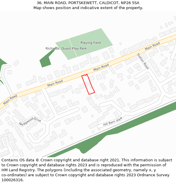 36, MAIN ROAD, PORTSKEWETT, CALDICOT, NP26 5SA: Location map and indicative extent of plot