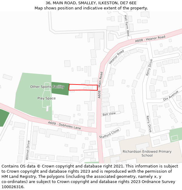 36, MAIN ROAD, SMALLEY, ILKESTON, DE7 6EE: Location map and indicative extent of plot